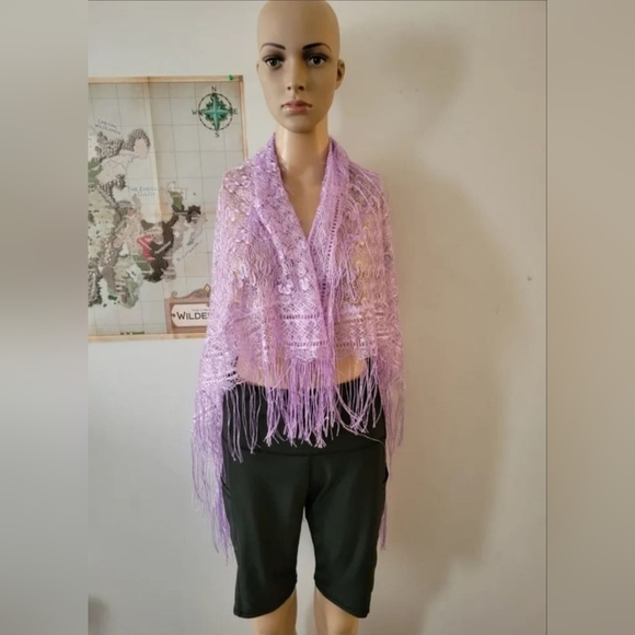 Vintage 1990's Purple Square Shawl - Picture 2 of 4